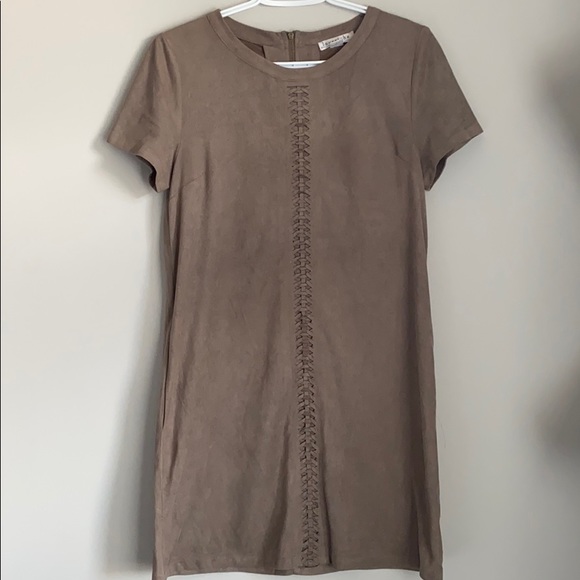 Taupe Suede T-Shirt Dress - Picture 1 of 3